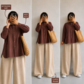 Rust-Brown Button Down Shirt & Beige Flapper Trouser