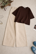 Brown Drop Shoulder With Beige Wide Leg Jeans