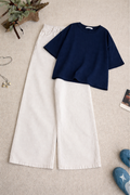 Navy-Blue Drop Shoulder With White Wide Leg Jeans