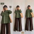 Olive-Green Button Down Shirt & Brown Flapper Trouser