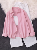 Pink Striped Button-Down Shirt With White Tank Top & White Wide Leg Jeans