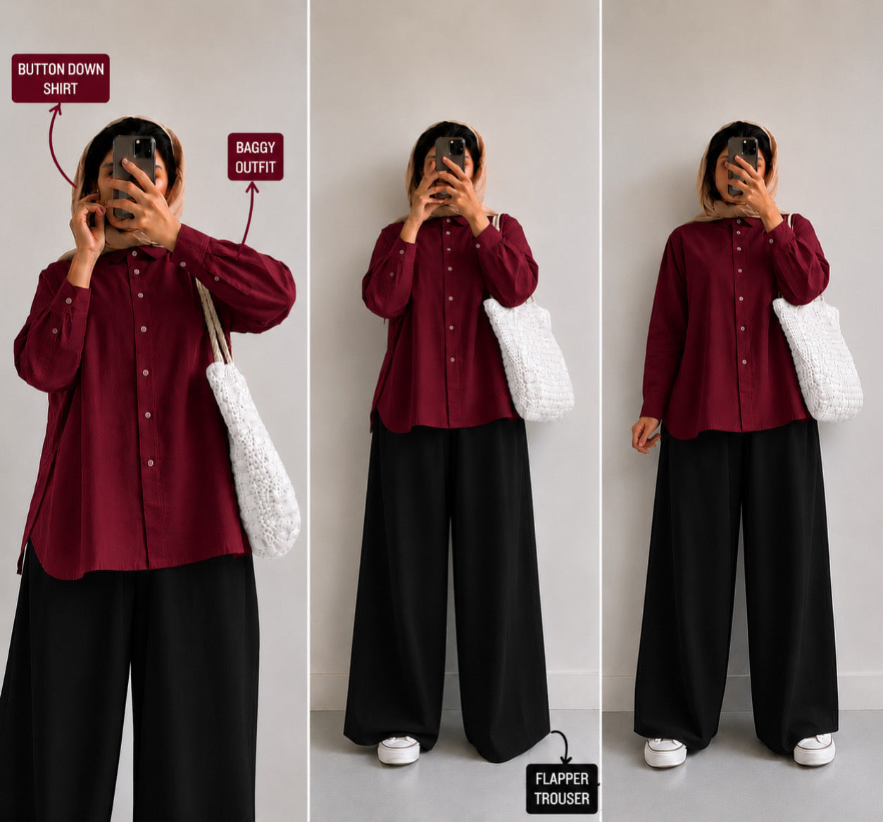 Maroon Button Down Shirt & Black Flapper Trouser