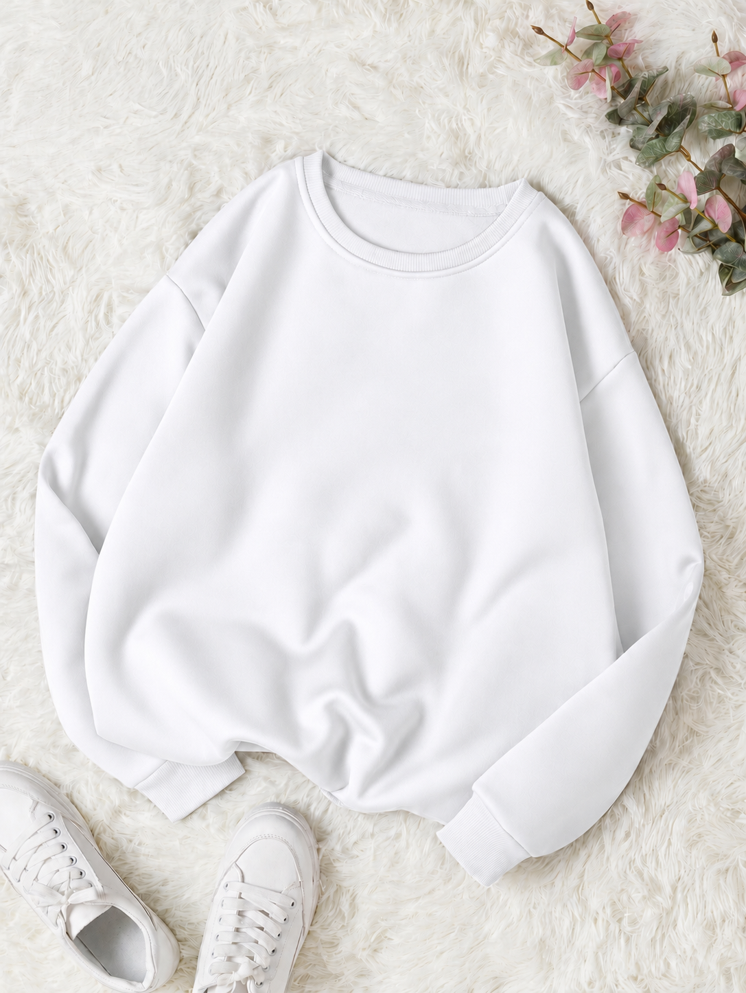 White  Basic Winter Sweatshirt