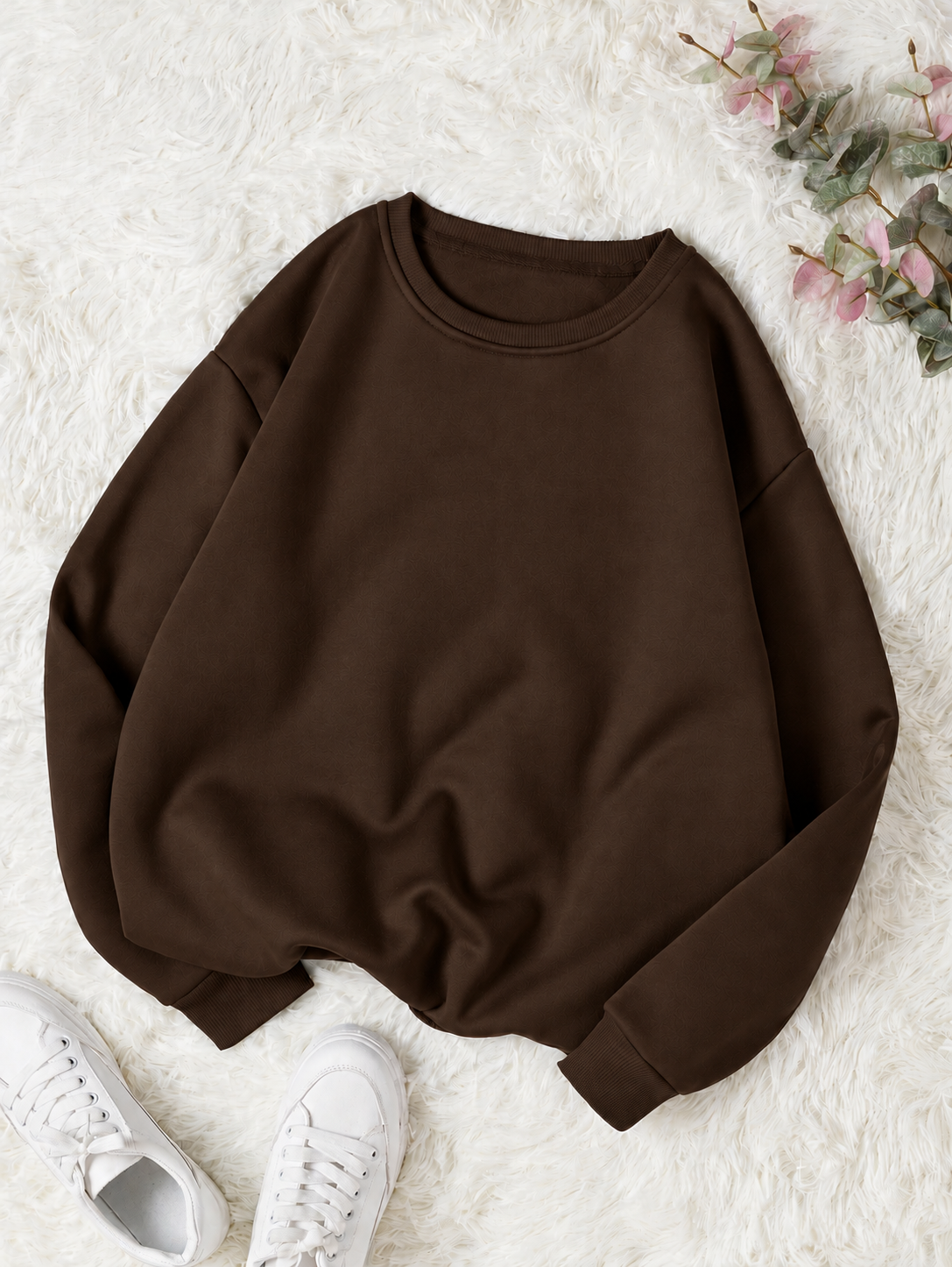 Dark Brown  Basic Winter Sweatshirt