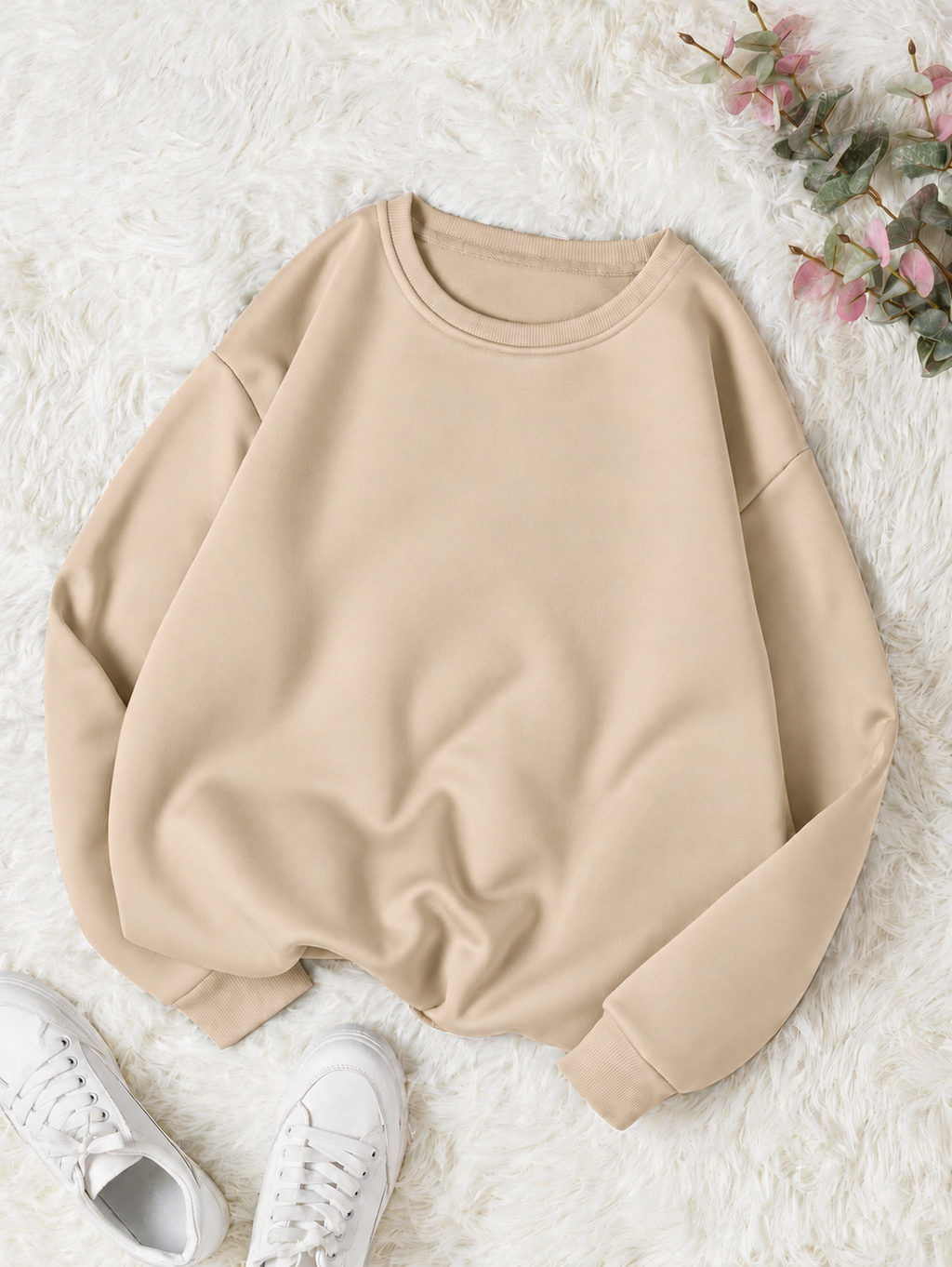 Beige Basic Winter Sweatshirt