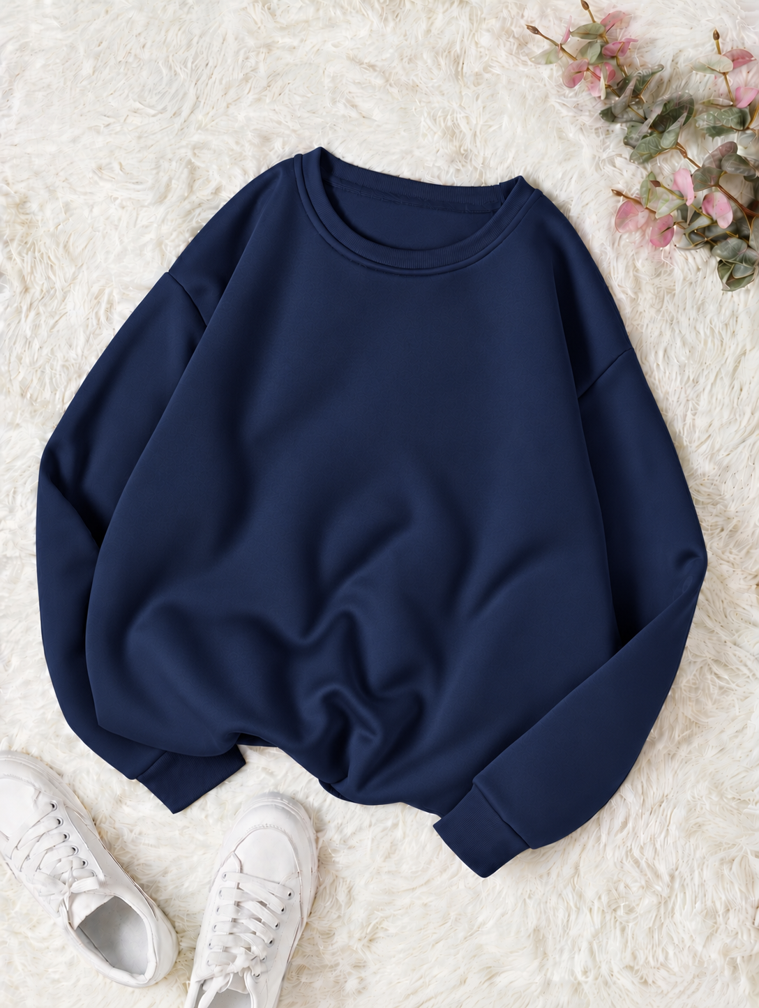 Navy Blue Basic Winter Sweatshirt
