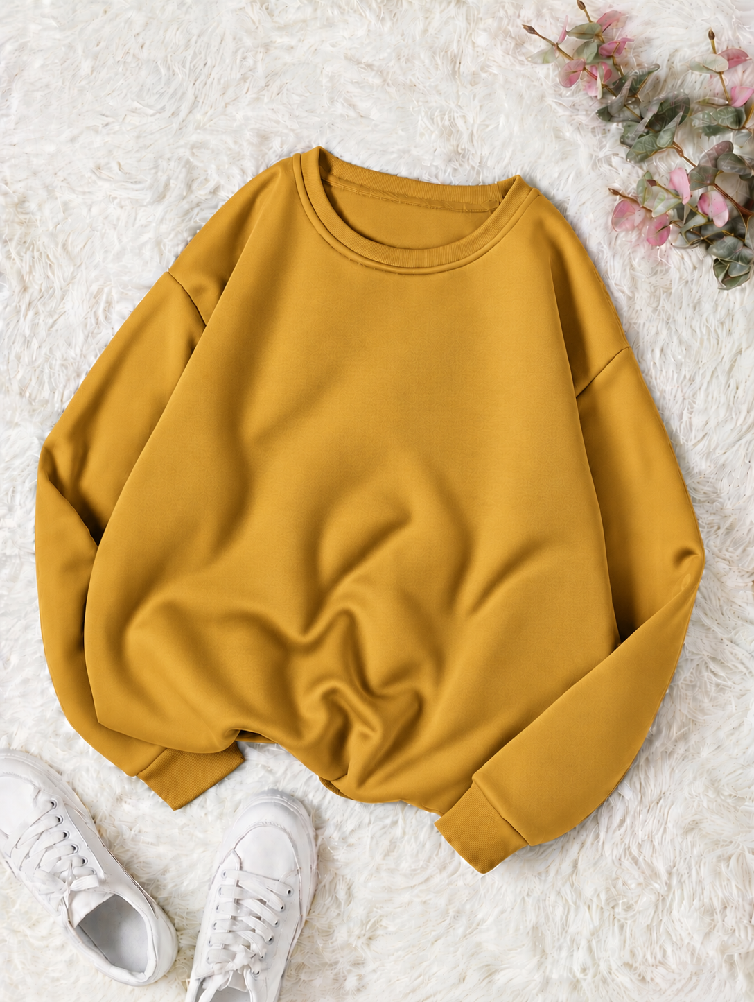 Yellow Basic Winter Sweatshirt