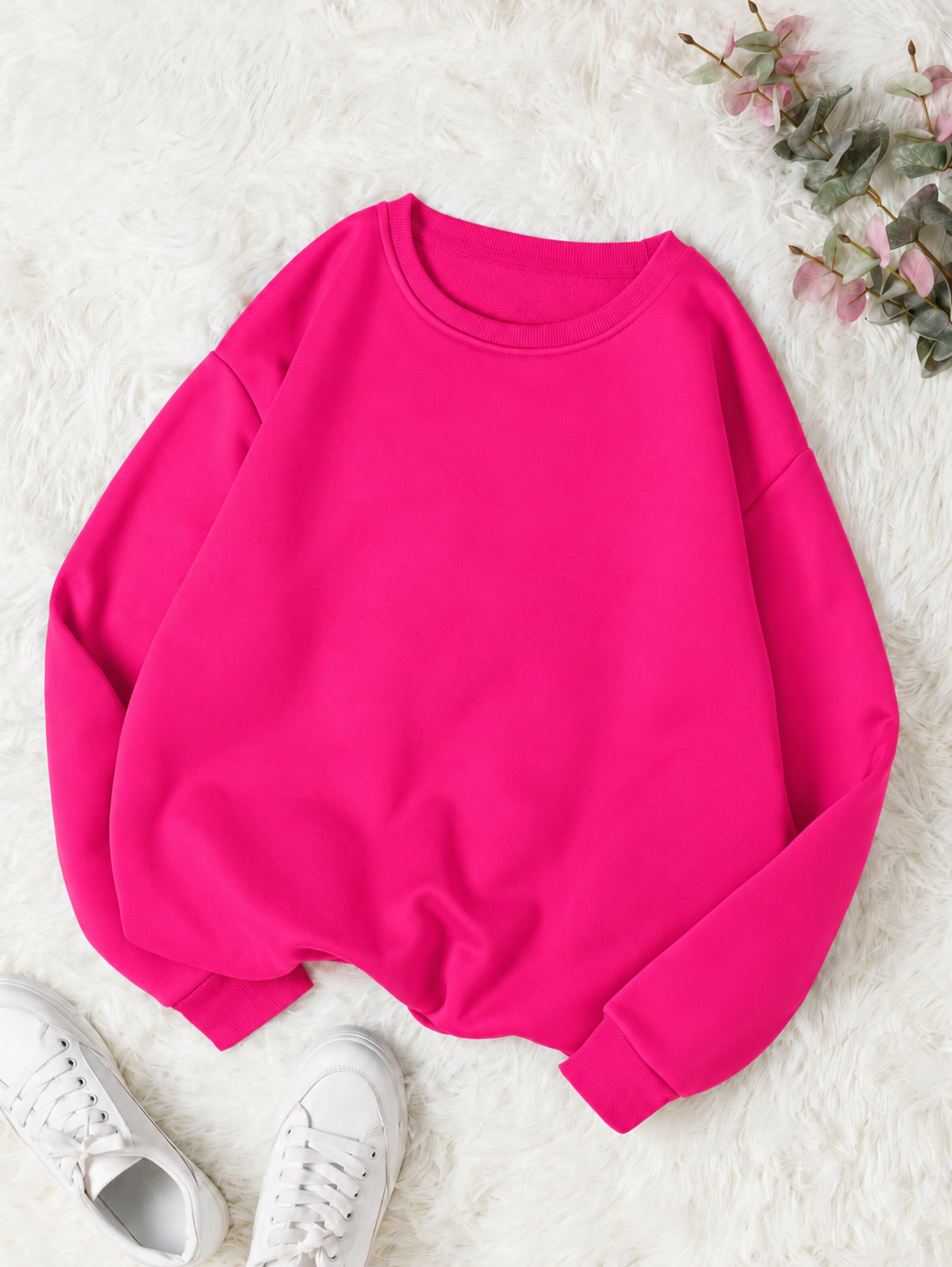 Hot Pink Basic Winter Sweatshirt