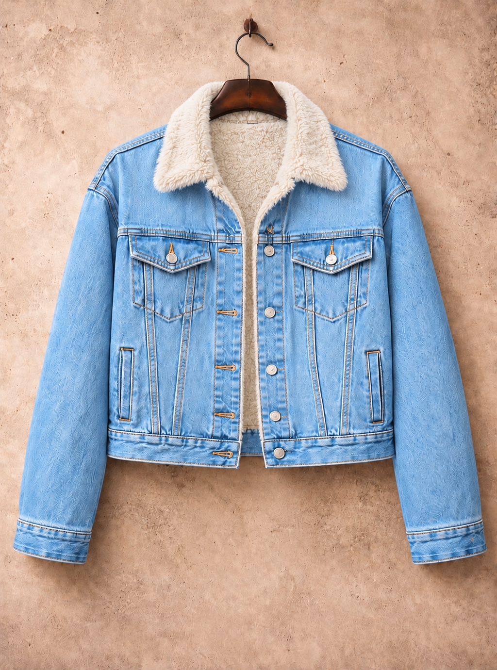 Ice Blue Full Fur-Lined Denim Jacket
