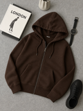 Dark Brown Fleece Zipper Hoodie