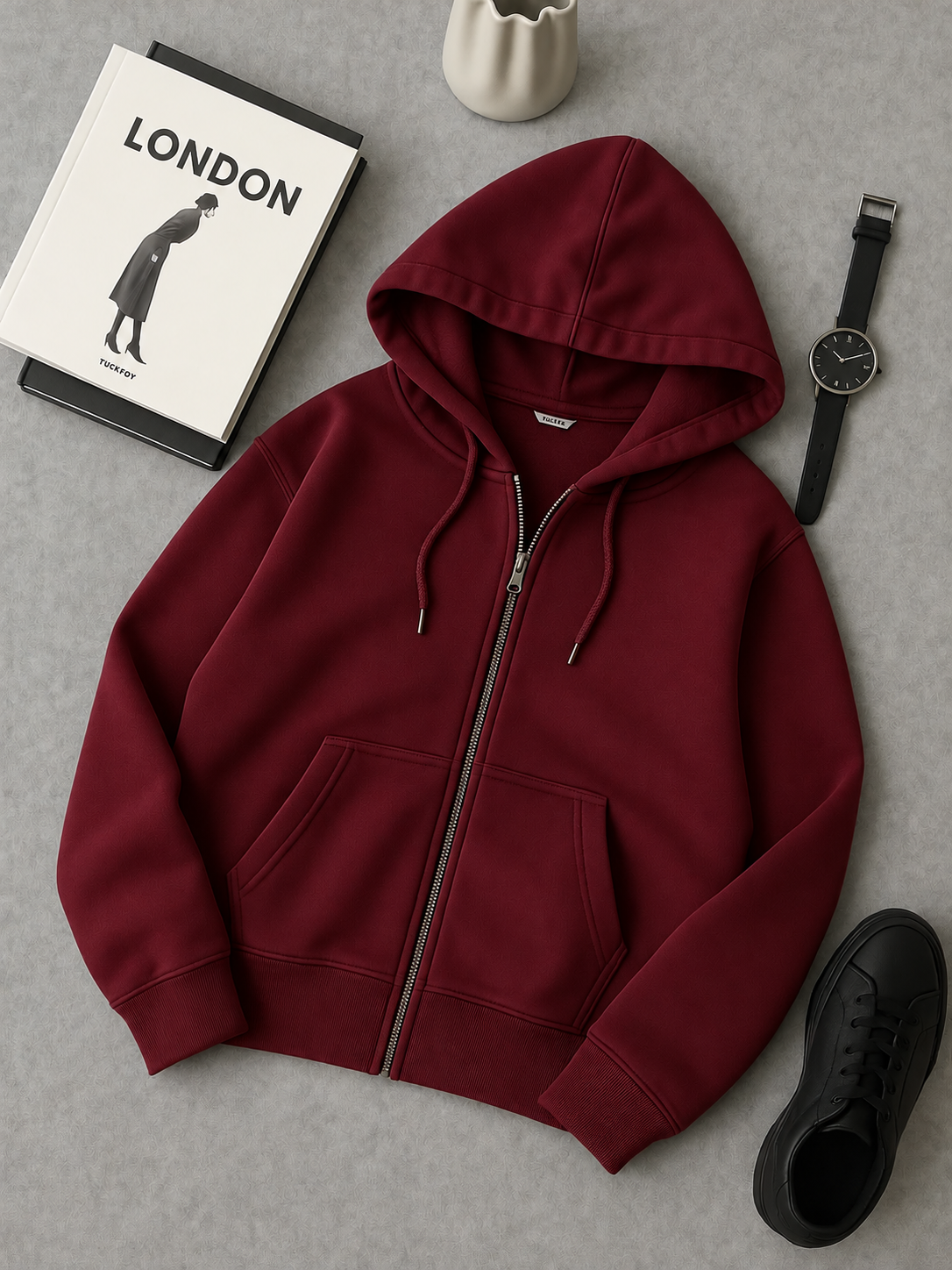 Burgundy Fleece Zipper Hoodie