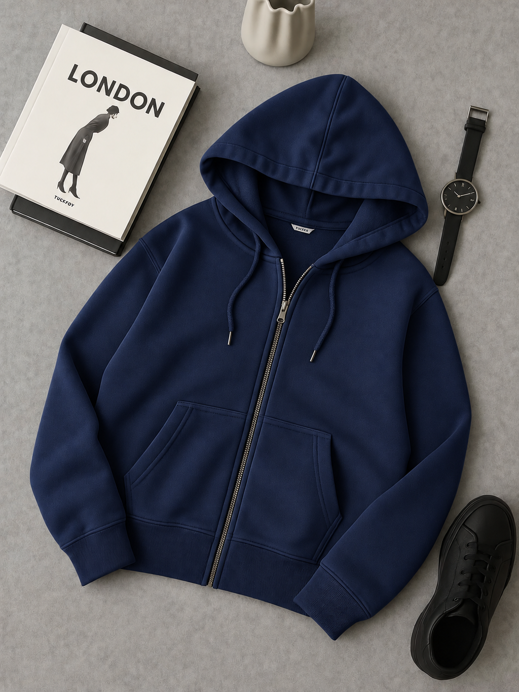 Navy Blue Fleece Zipper Hoodie