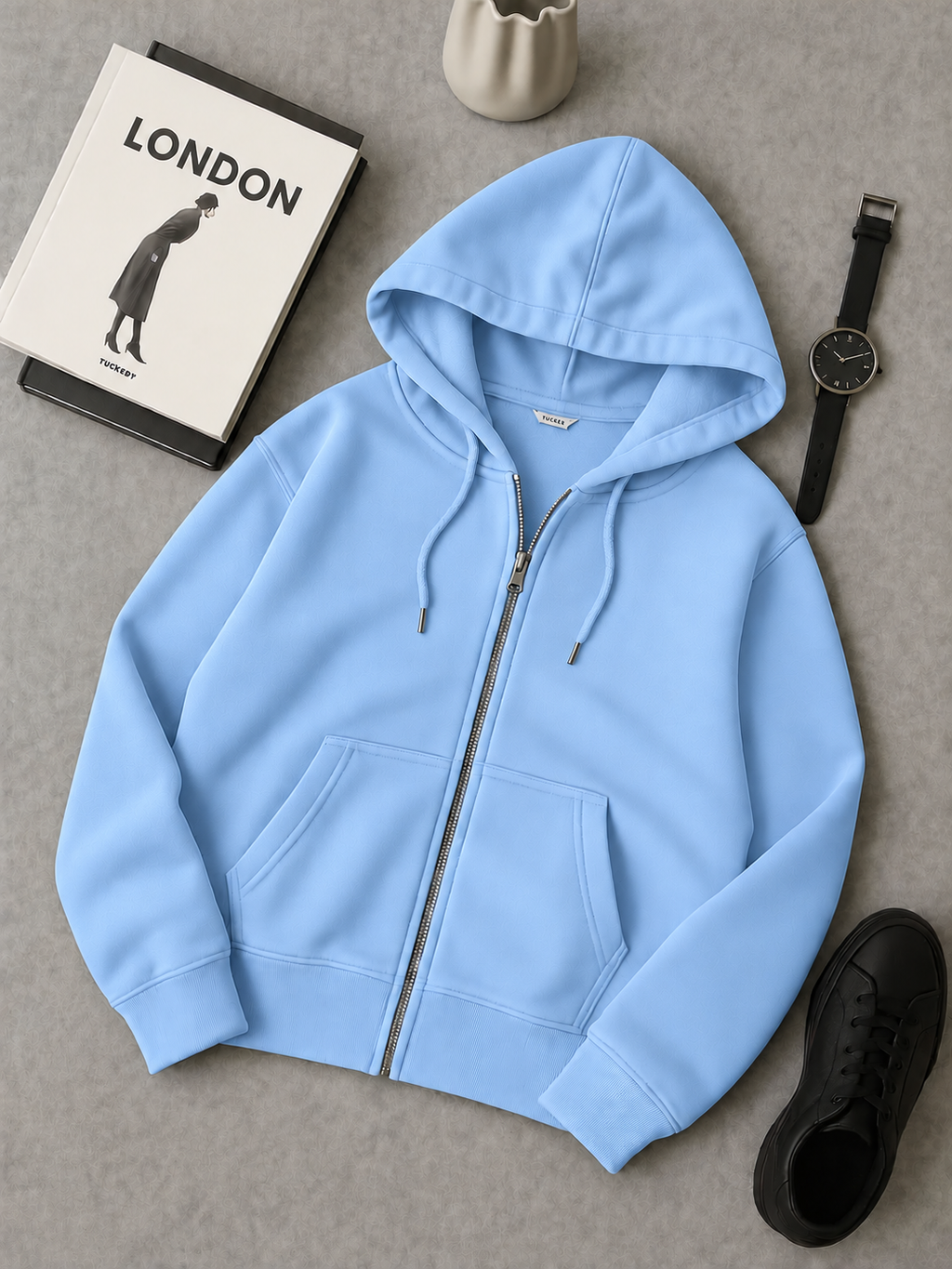 Sky Blue Fleece Zipper Hoodie