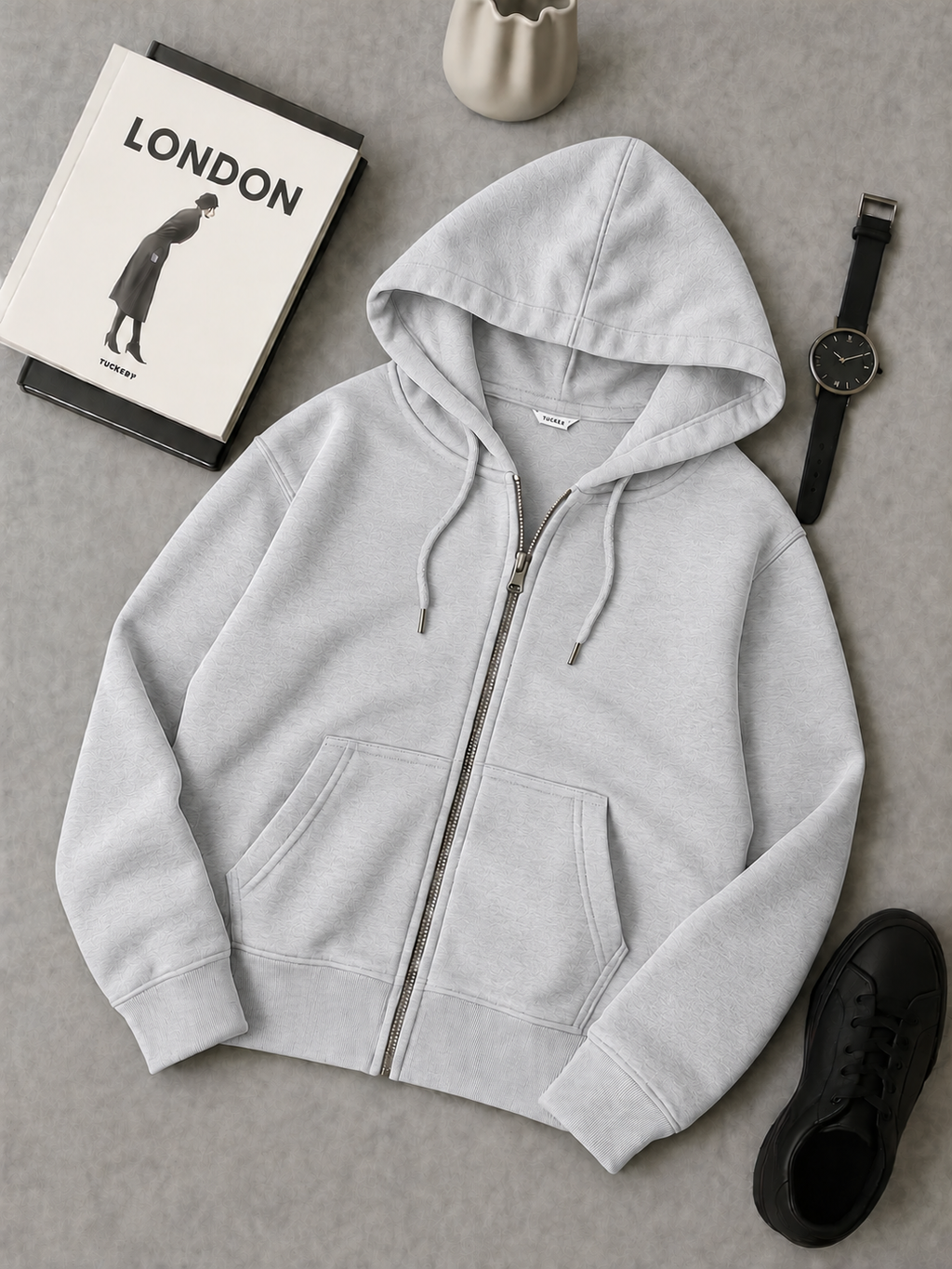 Light Grey Fleece Zipper Hoodie