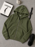 Olive Green Fleece Zipper Hoodie