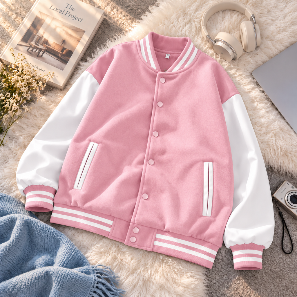 Baby Pink Oversized Baseball Cardigan