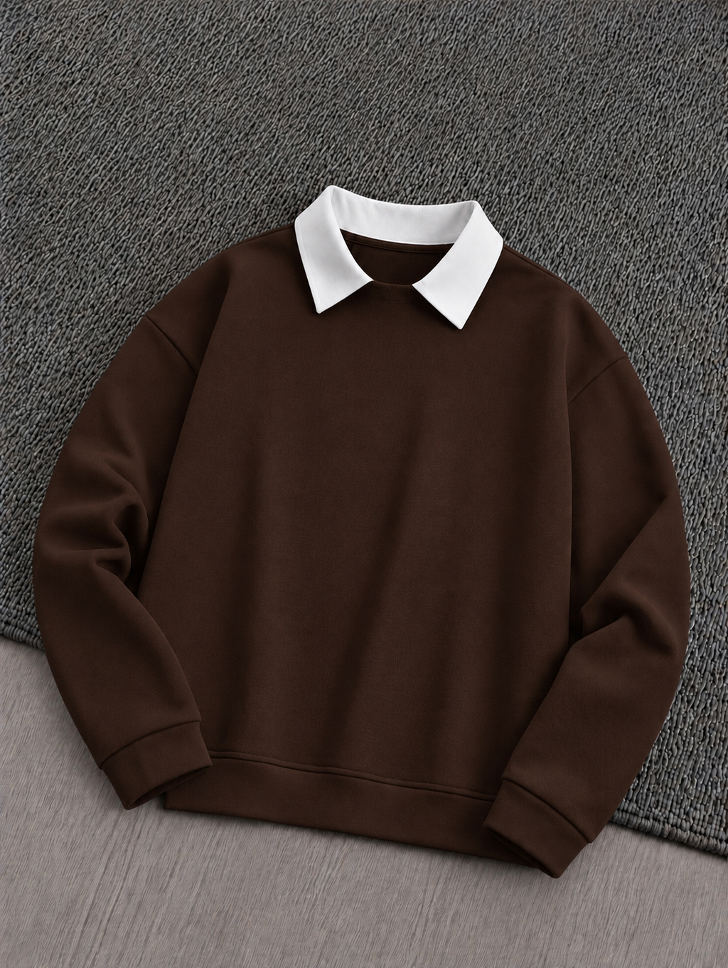 Brown Basic Winter Collared Sweatshirt