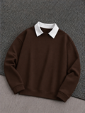Brown Basic Winter Collared Sweatshirt