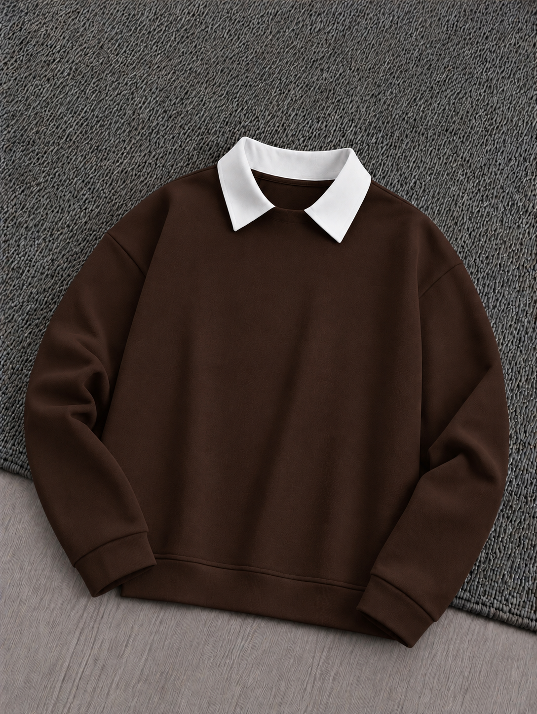 Brown Basic Winter Collared Sweatshirt