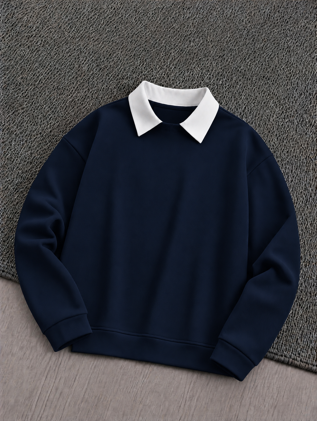 Navy Blue Basic Winter Collared Sweatshirt