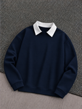 Navy Blue Basic Winter Collared Sweatshirt