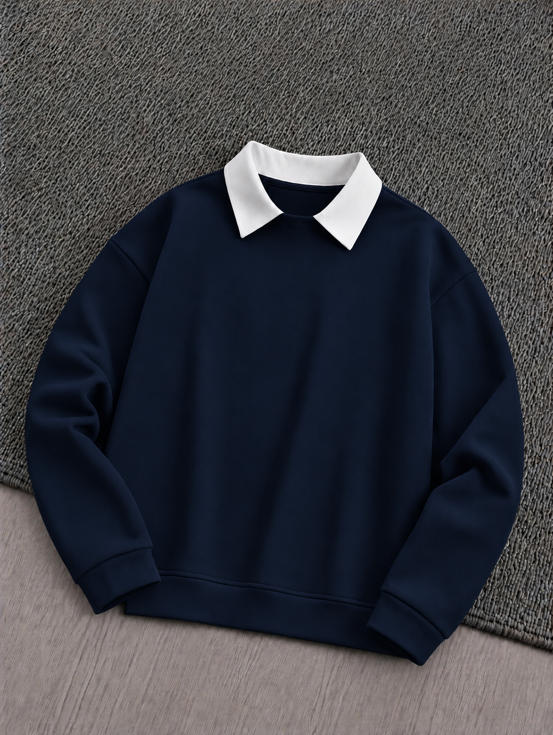 Navy Blue Basic Winter Collared Sweatshirt