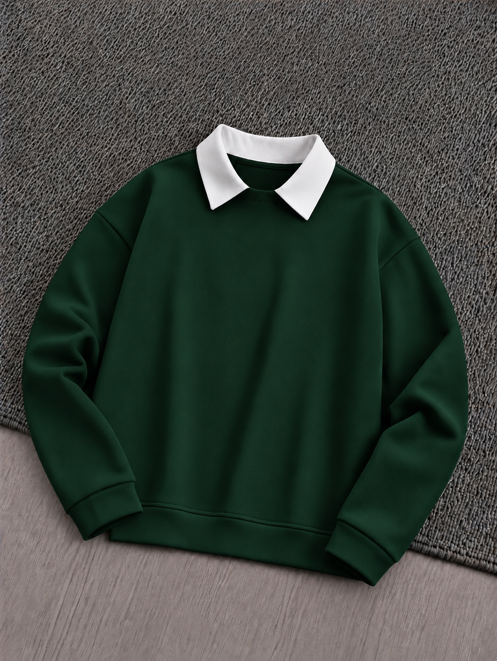 Bottle Green Basic Winter Collared Sweatshirt