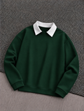 Bottle Green Basic Winter Collared Sweatshirt