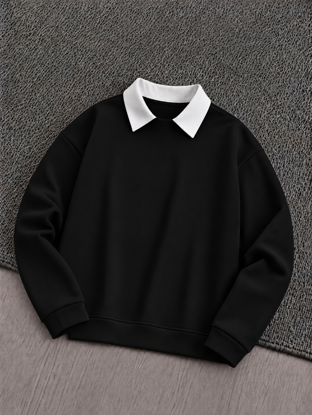 Black Basic Winter Collared Sweatshirt
