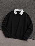 Black Basic Winter Collared Sweatshirt