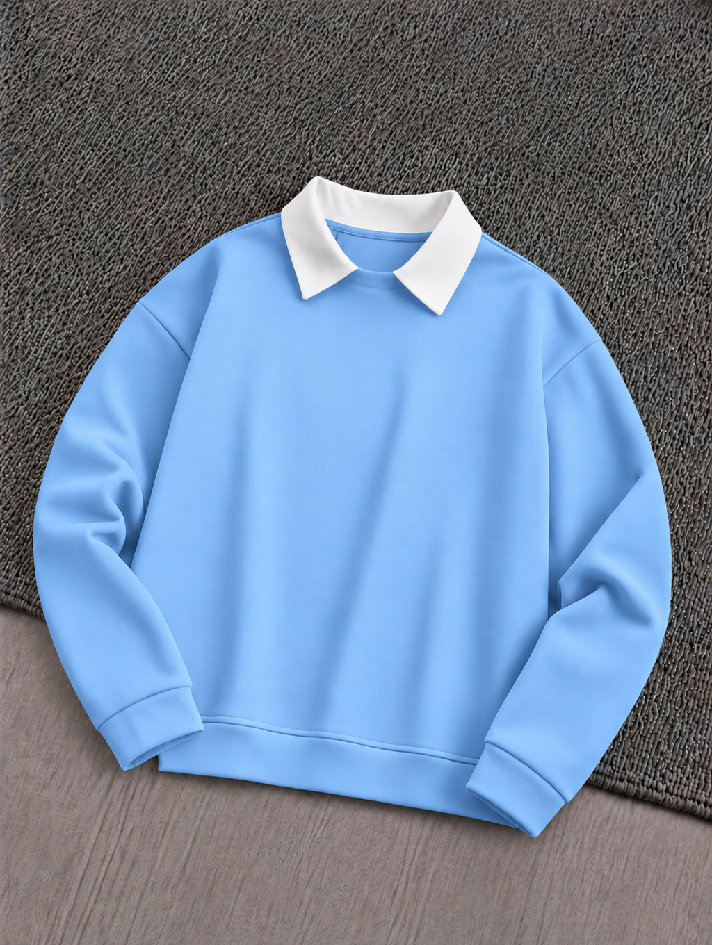 Sky Blue Basic Winter Collared Sweatshirt