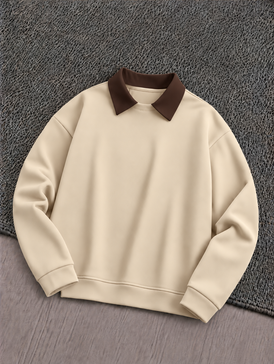 Beige  Basic Winter Collared Sweatshirt