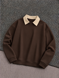 Brown Basic Winter Beige Collared Sweatshirt
