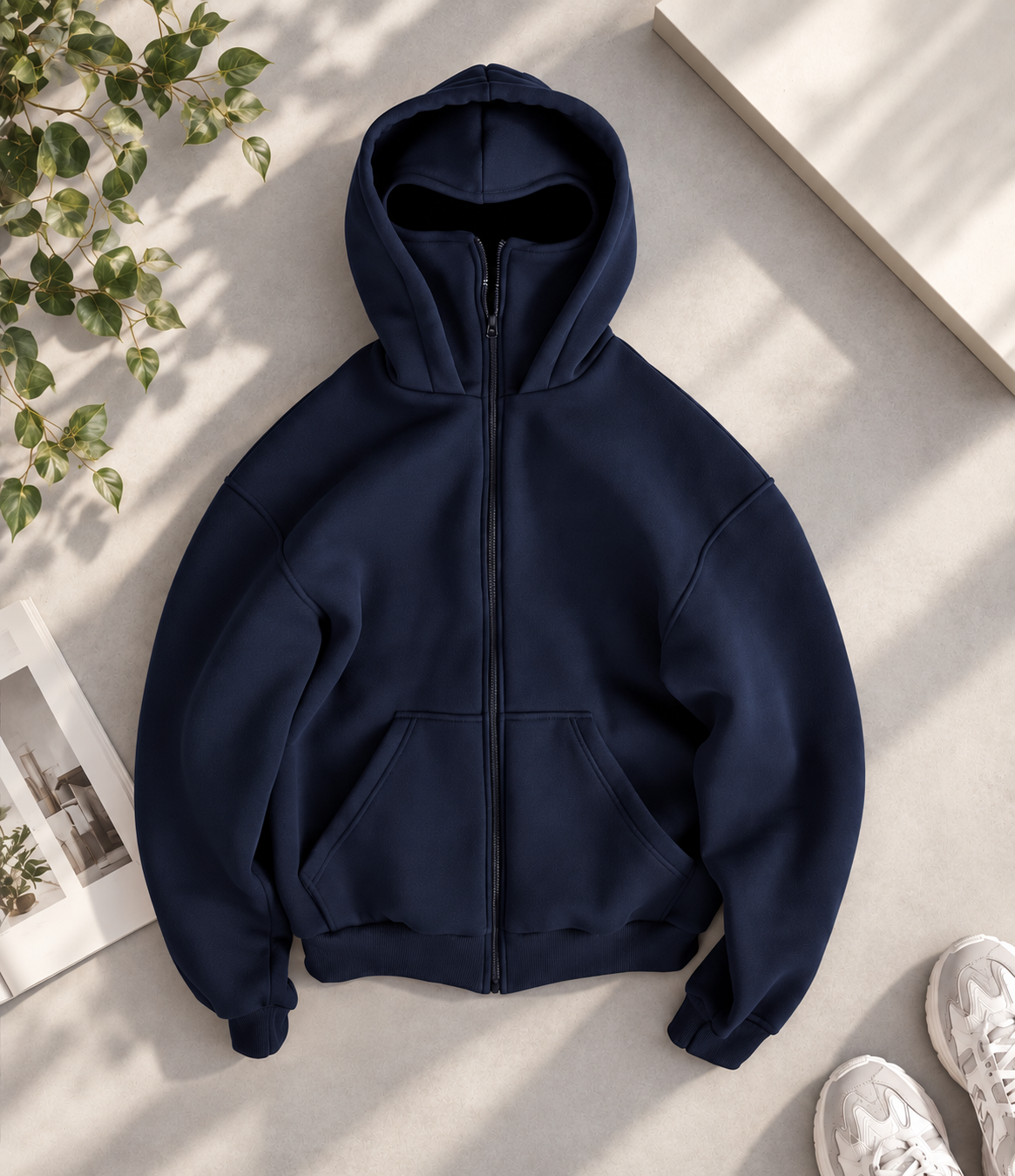Navy Blue Ninja Baggy Zipper Hoodie