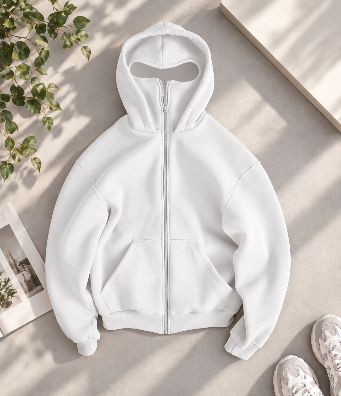 White  Ninja Baggy Zipper Hoodie