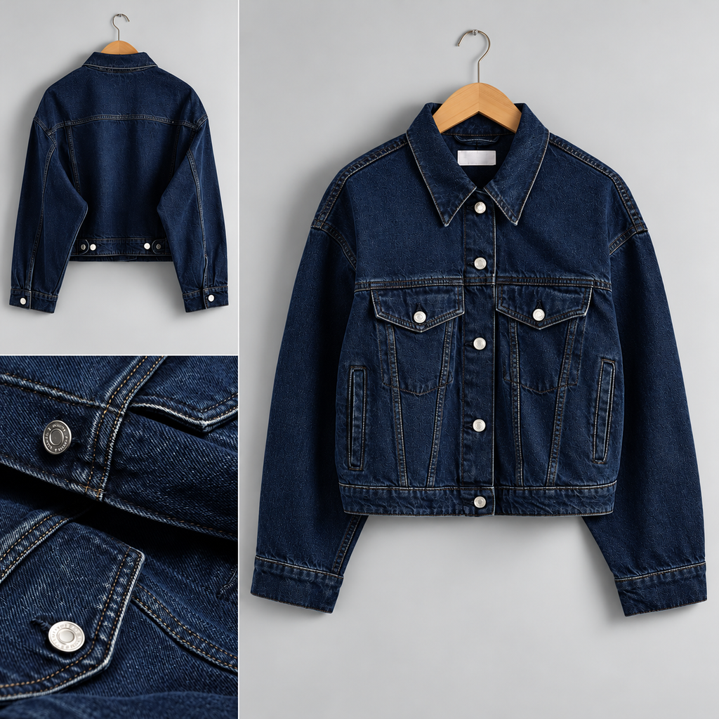 Navy Blue Crop Denim Jacket