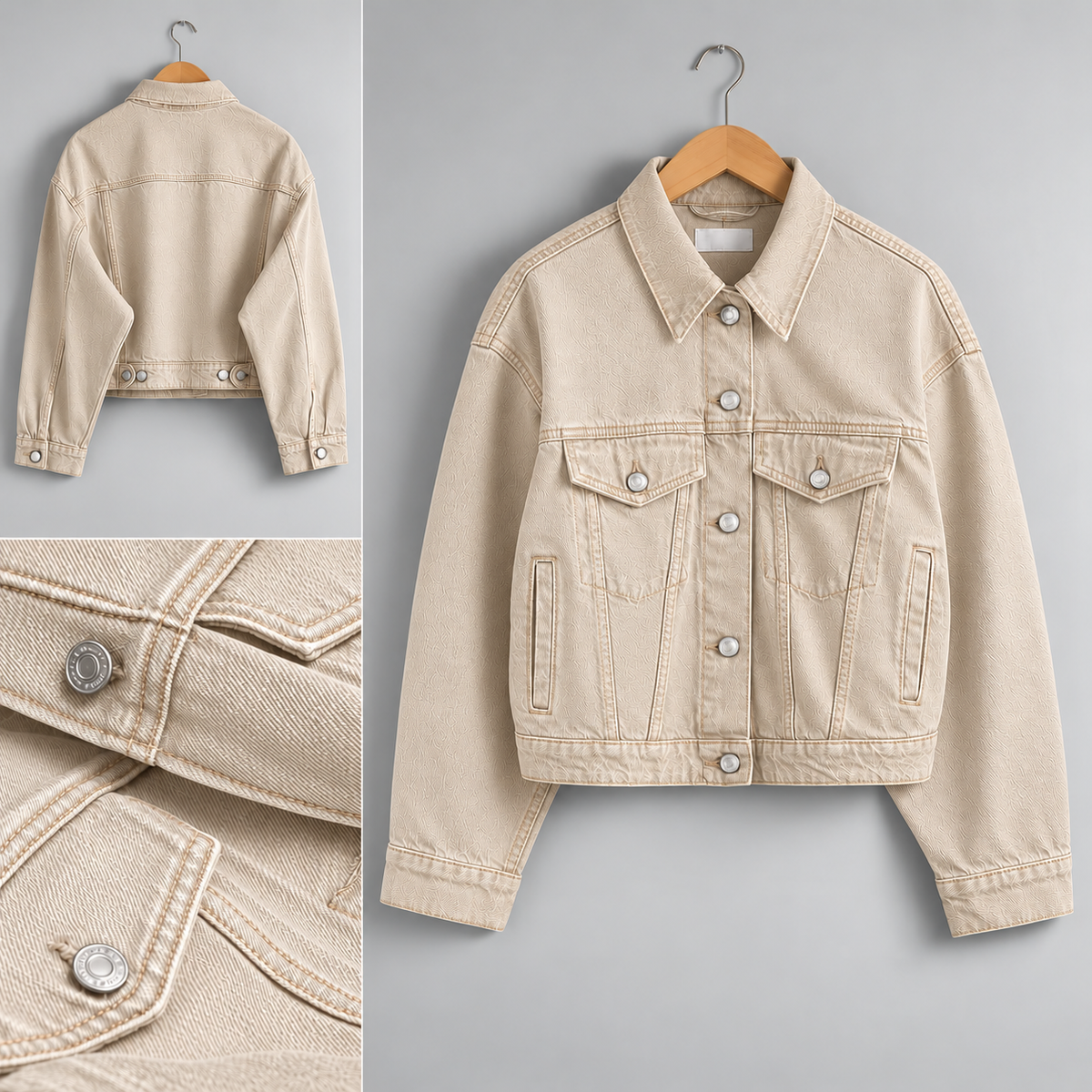 Beige Crop Denim Jacket