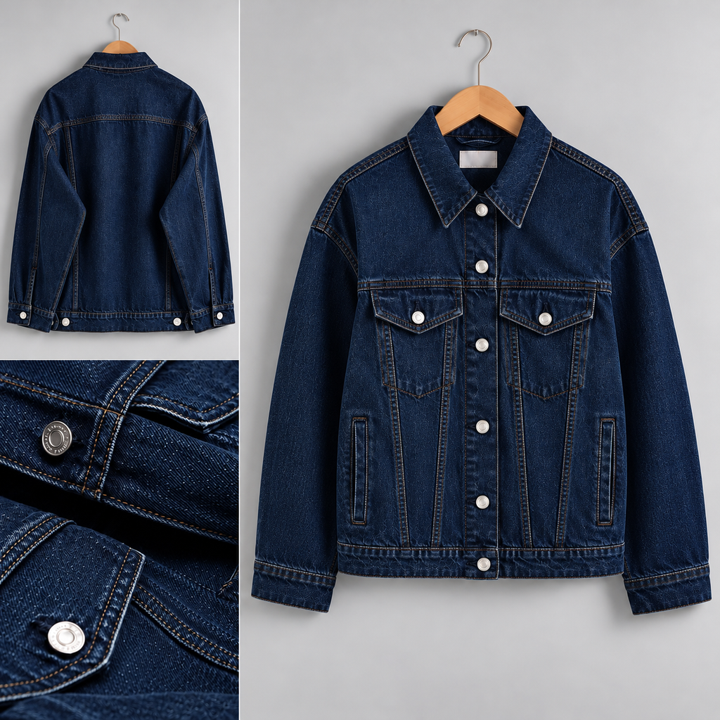 Navy Blue Full Length Denim Jacket