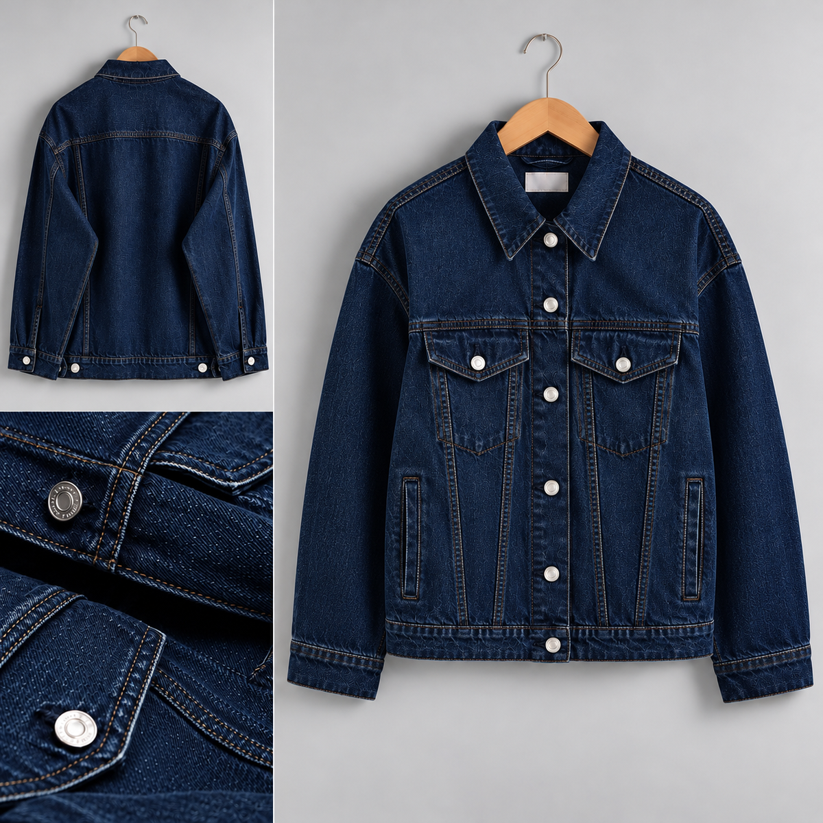Navy Blue Full Length Denim Jacket