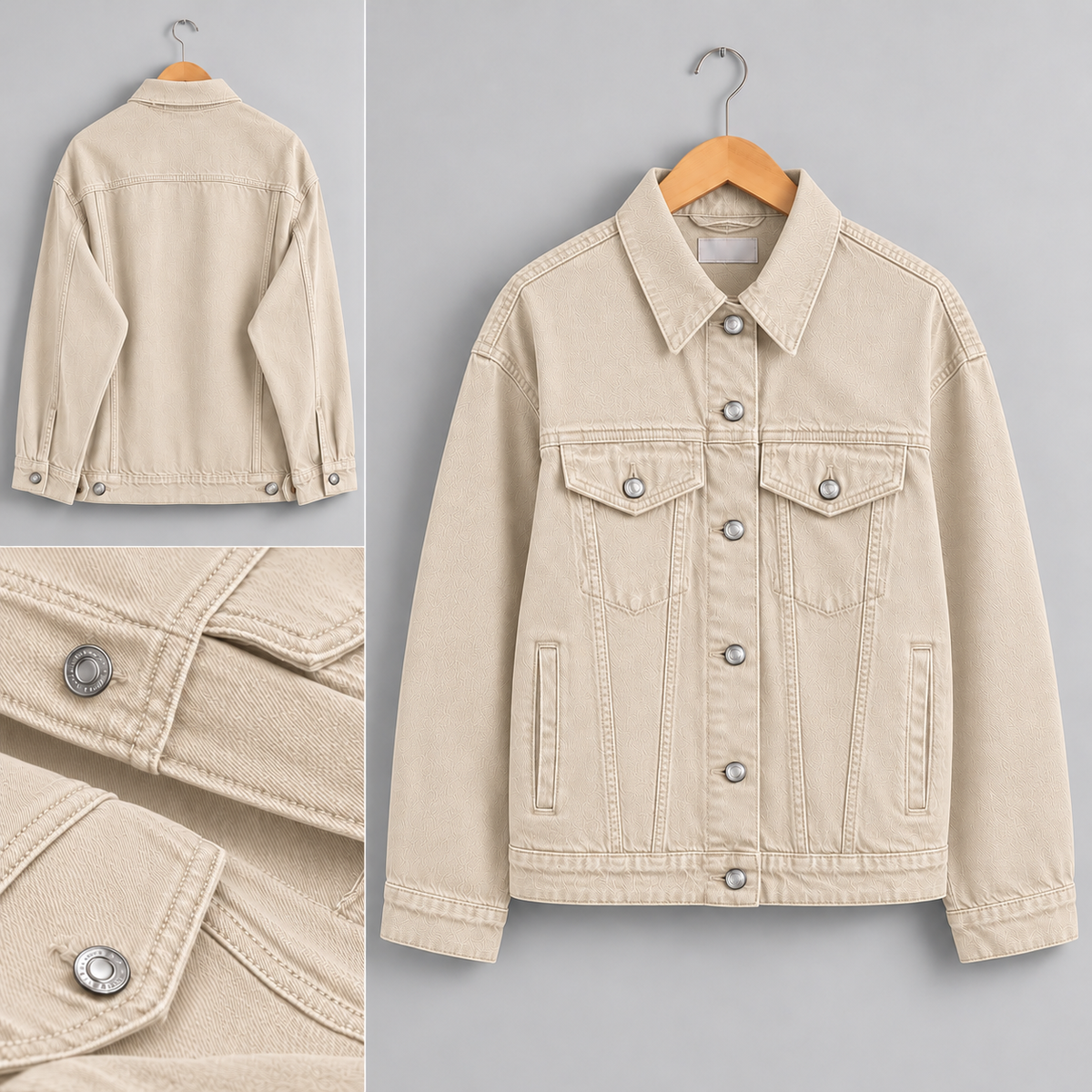 Beige Full Length Denim Jacket