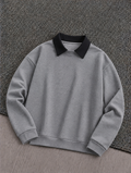 Grey Basic Winter Collared Sweatshirt