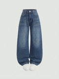 Faded Dark Mid-Blue Vintage Baggy Jeans