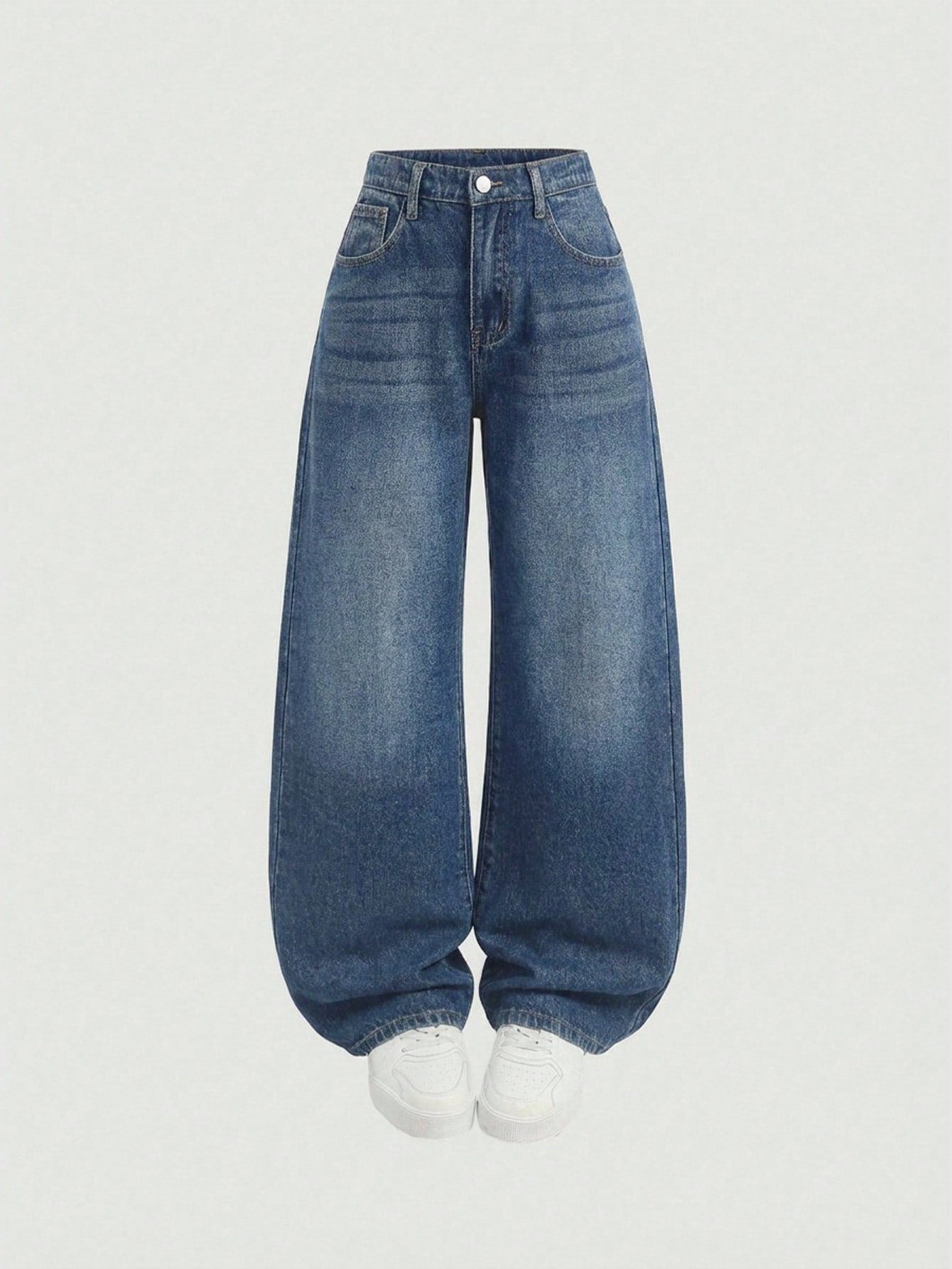 Faded Dark Mid-Blue Vintage Baggy Jeans