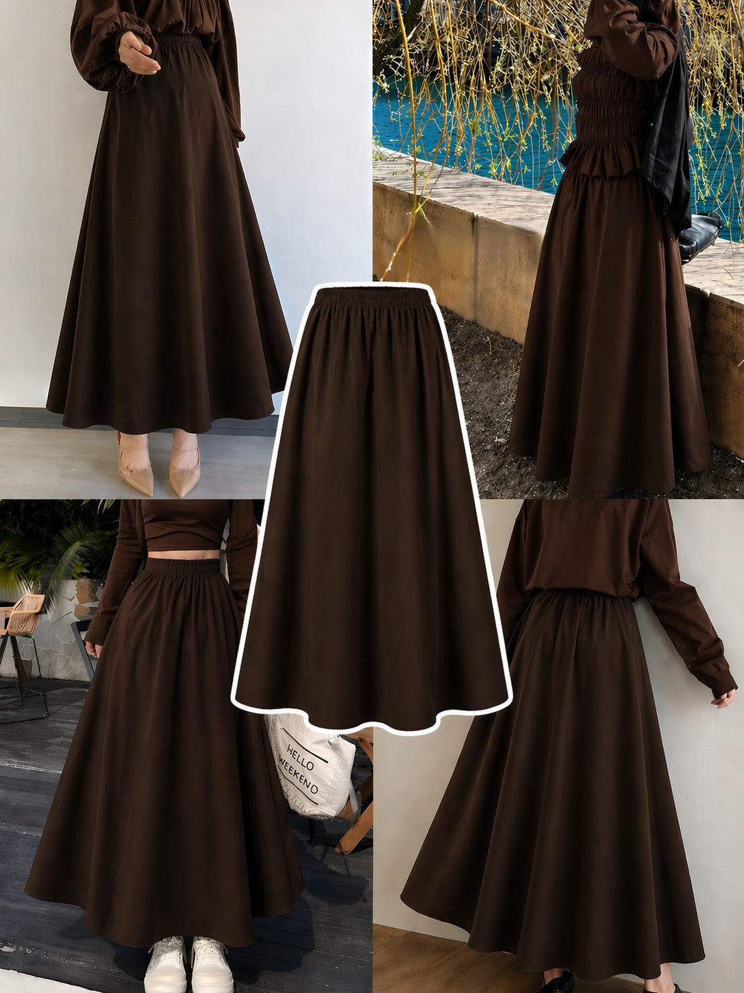 Brown Summer Flowy Maxi Skirt