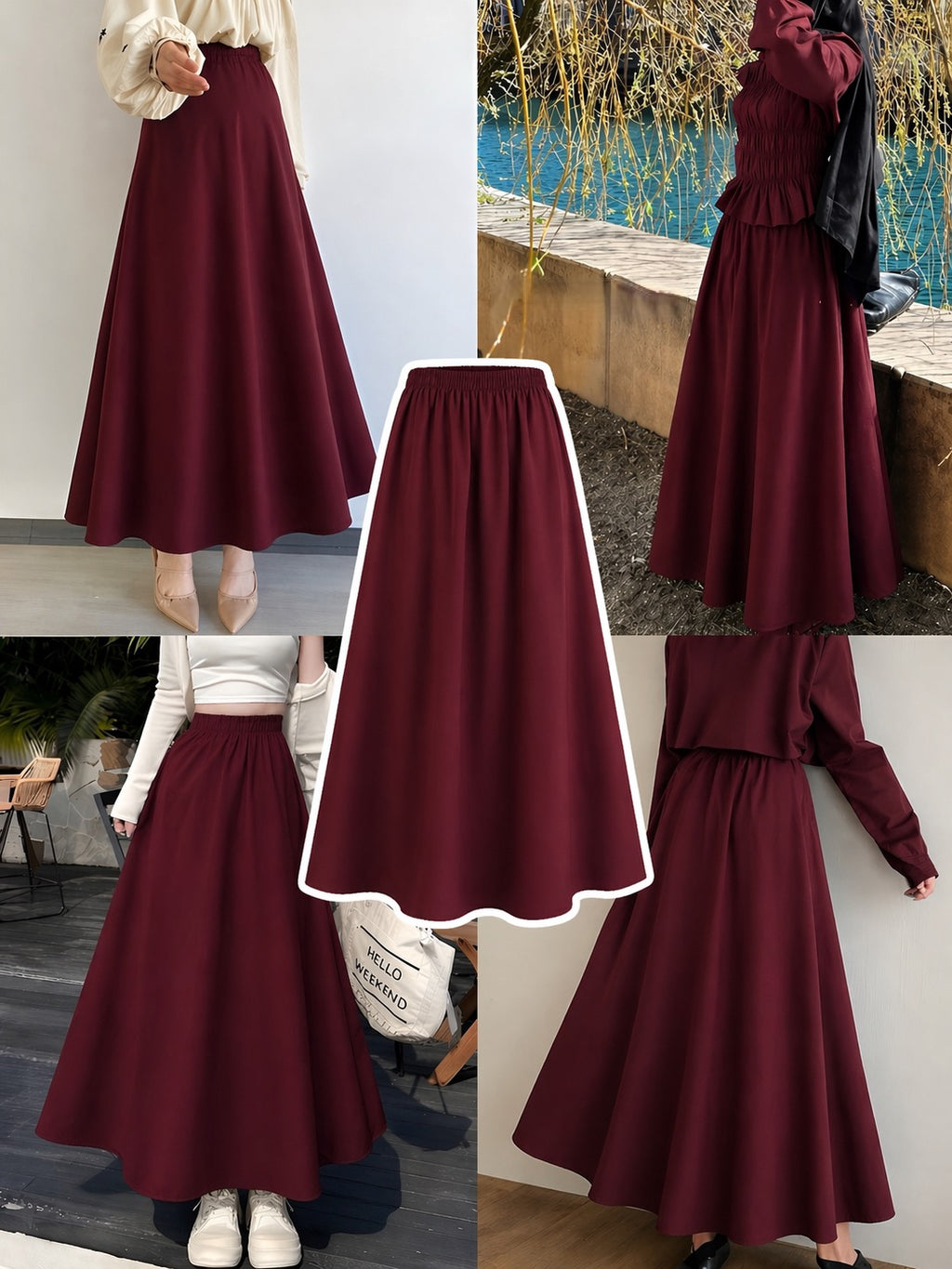 Maroon Summer Flowy Maxi Skirt