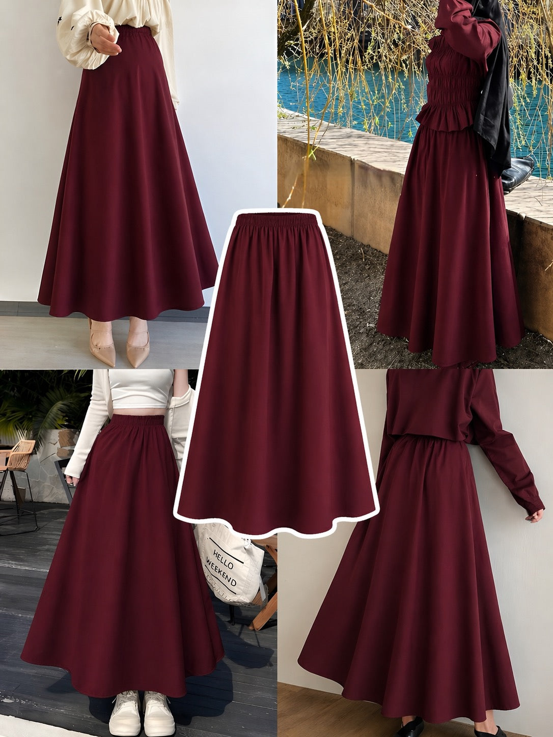 Maroon Summer Flowy Maxi Skirt