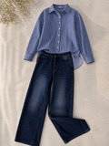 Blue Stripe Button-Down Shirt & Dark-Blue Vintage Wide Leg Jeans