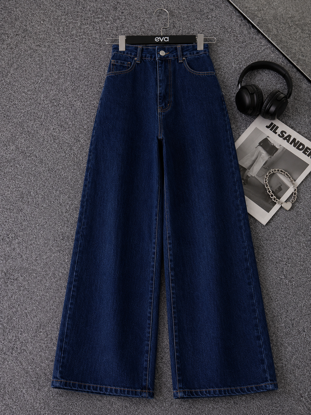 Dark-Blue Wide Leg Jeans