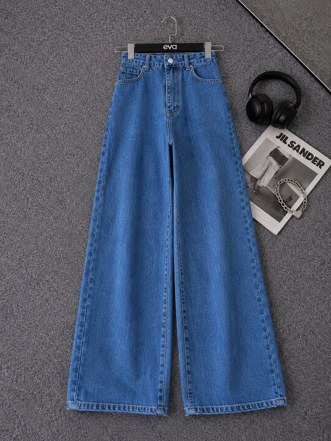 Mid-Blue Wide Leg Jeans