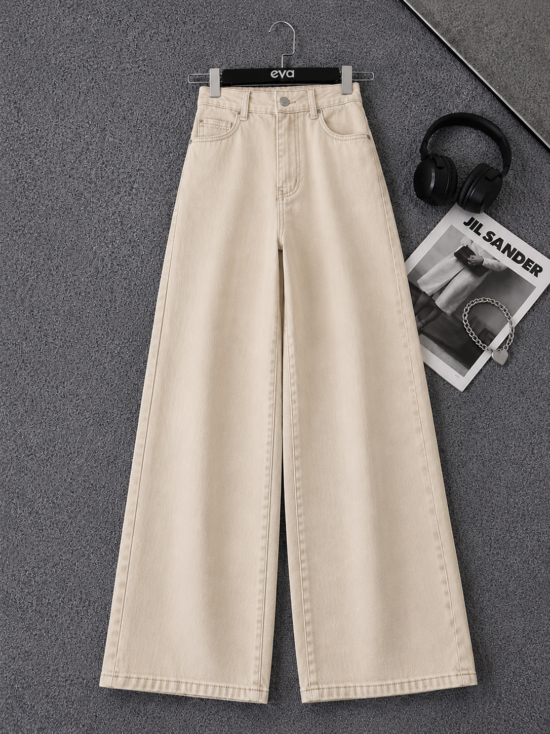 Beige Wide Leg Jeans